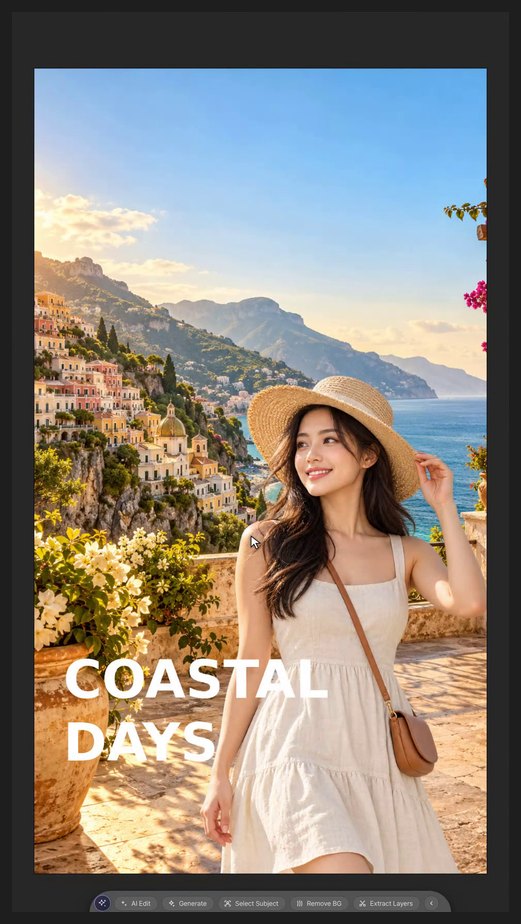 Save — Create a Coastal Travel Cover with Layered Photos and Type