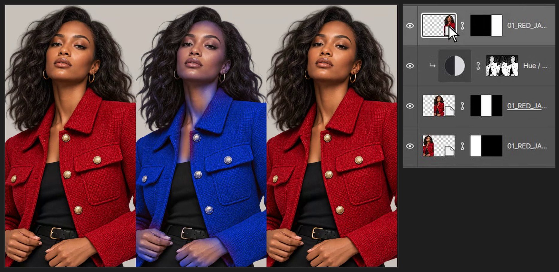 Keep the skin natural — Change a Jacket Color with Color Range and Hue/Saturation
