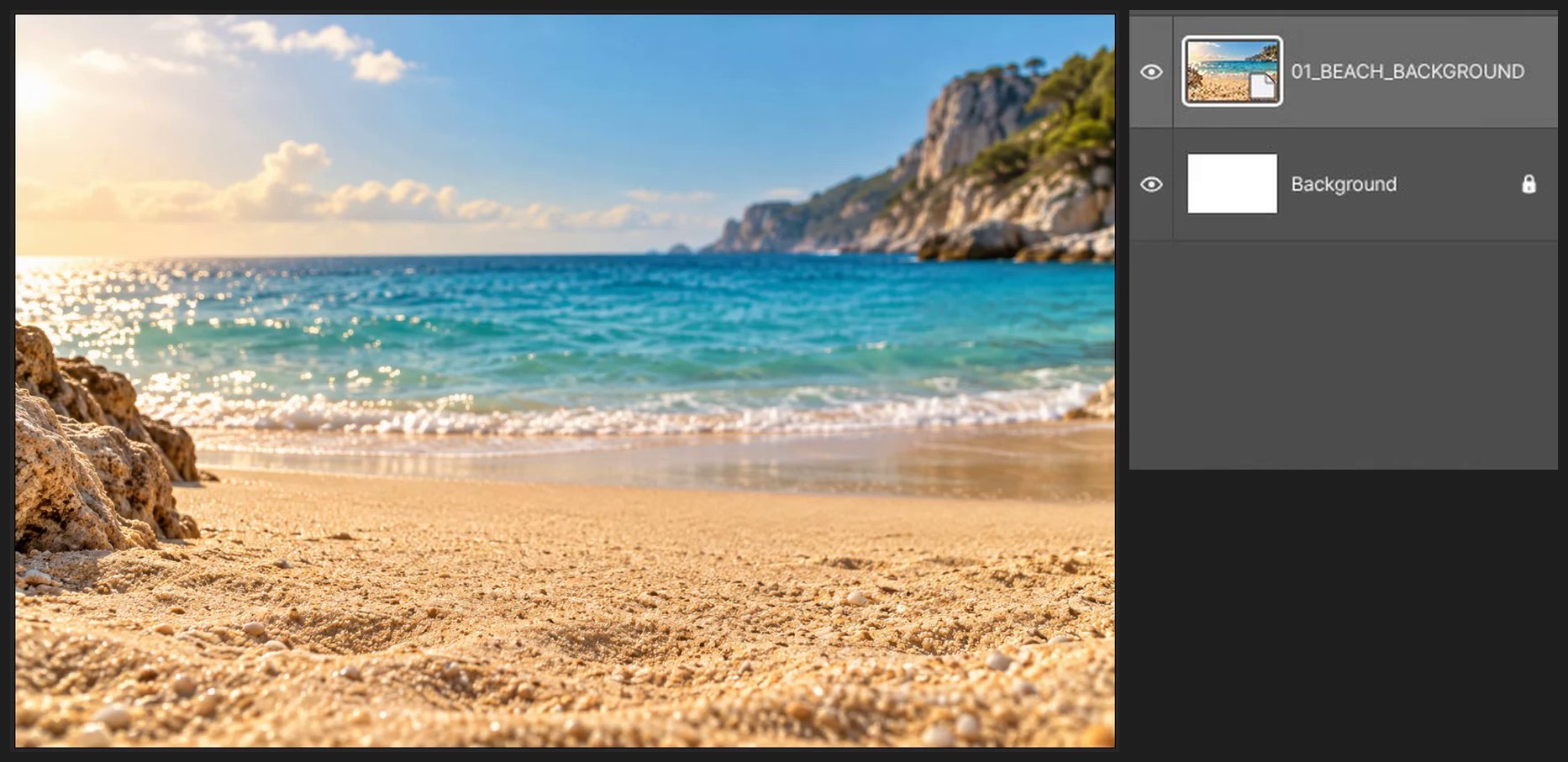 Create a document and place the beach — Ocean in a Bottle: Composite a Scene Inside Glass