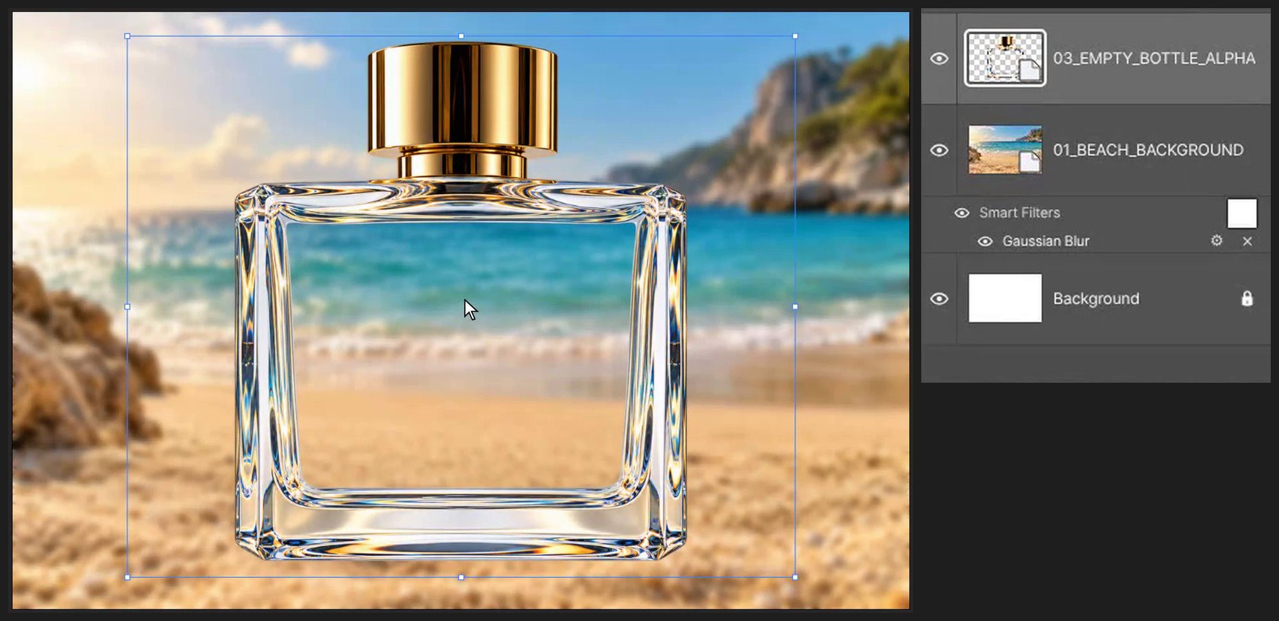 Place the empty bottle — Ocean in a Bottle: Composite a Scene Inside Glass