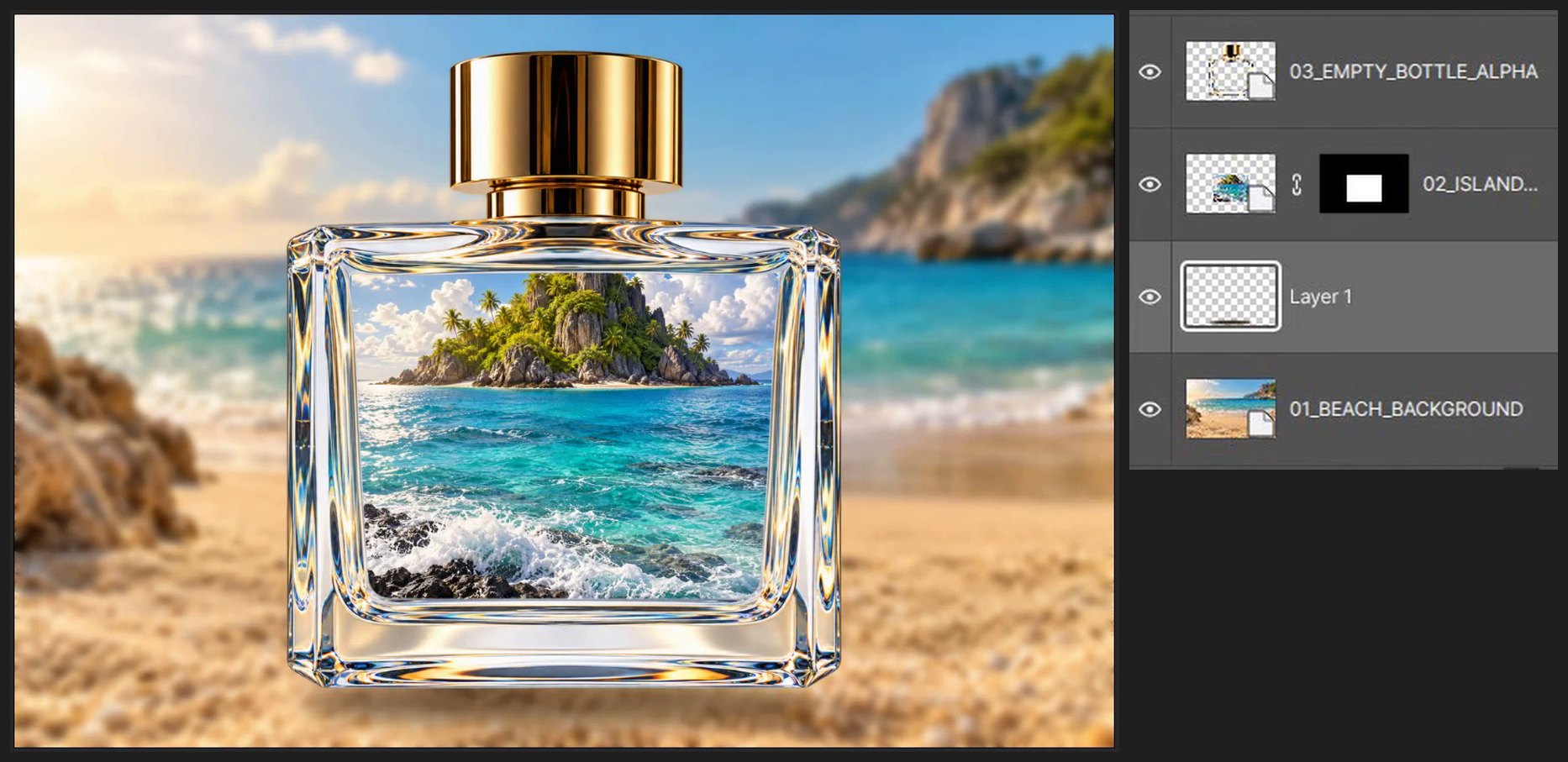 Add a contact shadow — Ocean in a Bottle: Composite a Scene Inside Glass
