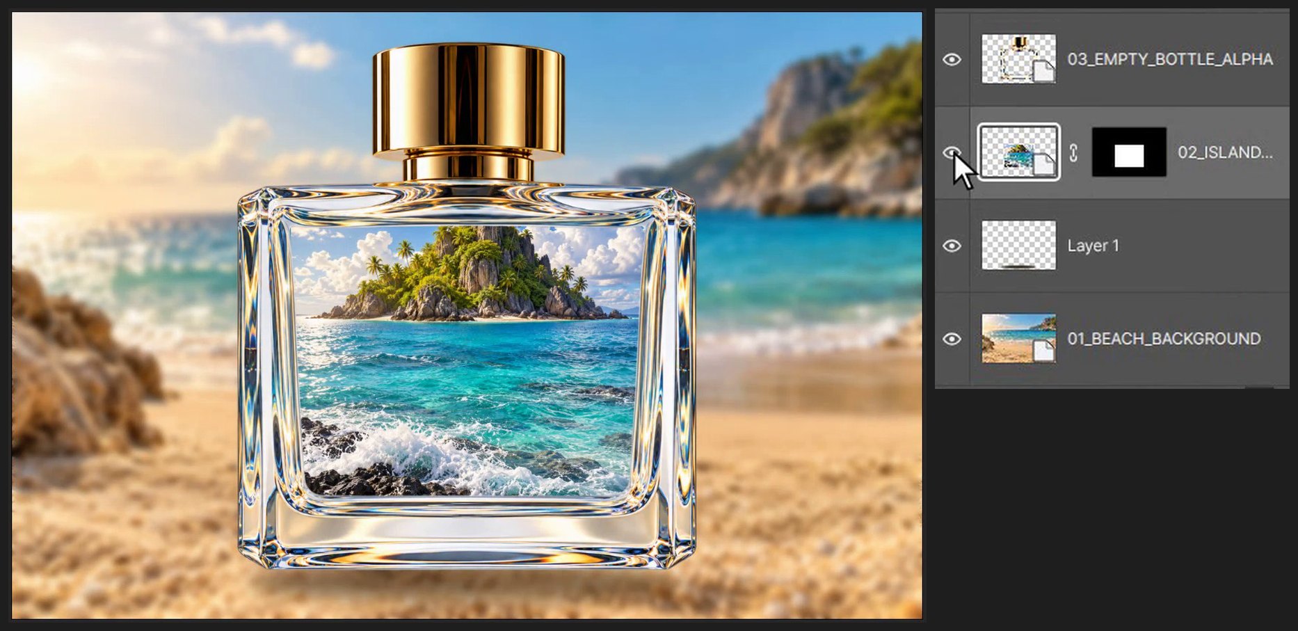 Compare before and after — Ocean in a Bottle: Composite a Scene Inside Glass